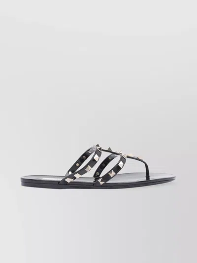 Valentino Rockstud Flat Rubber Sandal In Black