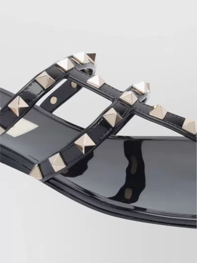 Valentino Rockstud Flat Rubber Sandal In Black