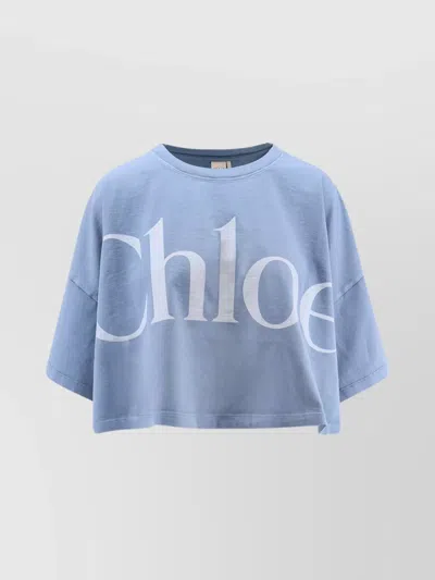 Chloé Cotton Jersey Logo Crop T-shirt In Blue