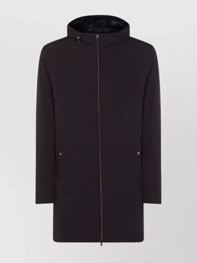 Herno Stretch Nylon Parka With Hood And Pockets In Black