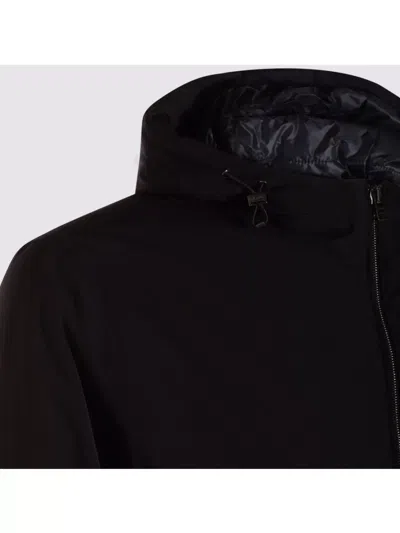 Herno Stretch Nylon Parka With Hood And Pockets In Black