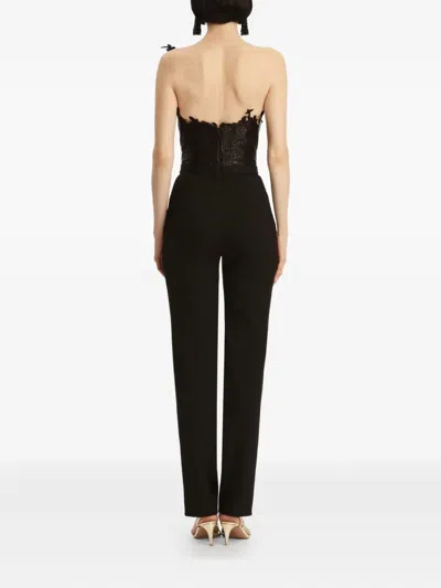 Oscar De La Renta Metallic Cherry Blossom Embroidered Jumpsuit In Black