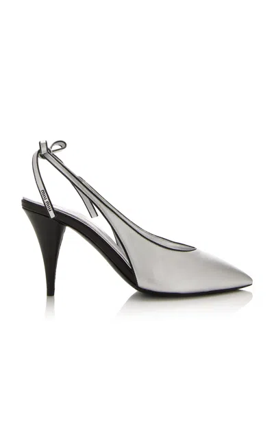 Miu Miu Metallic Leather Slingback Pumps In Silver