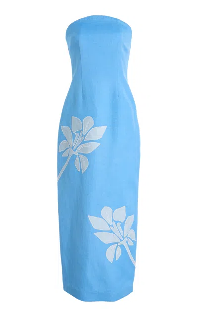 Significant Other Tammy Strapless Linen-blend Midi Dress In Blue
