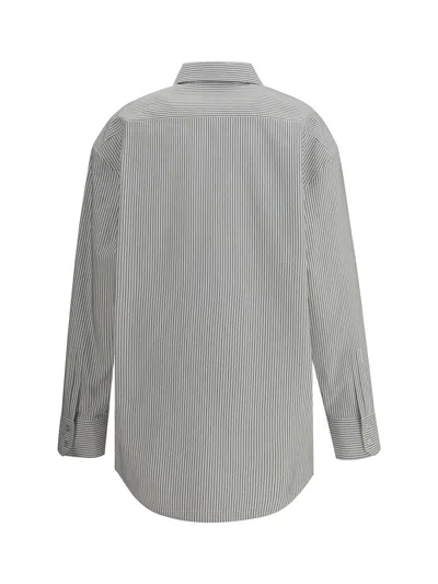 Saint Laurent Grey Shirt With Cassandre Embroidery And All-over Striped Motif In Cotton Woman In White