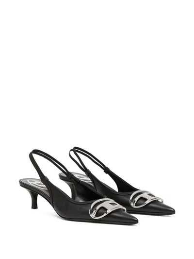Diesel Venus Leather Slingback Pumps Kitten Heel In Black