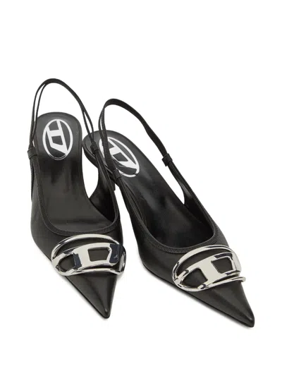 Diesel Venus Leather Slingback Pumps Kitten Heel In Black