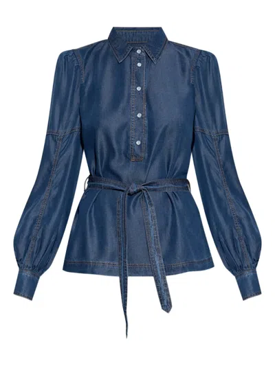 牛仔束腰罩衫
