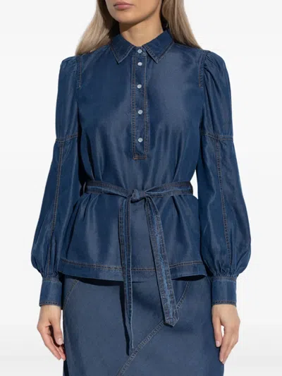 牛仔束腰罩衫