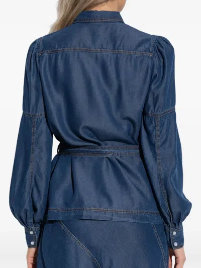牛仔束腰罩衫