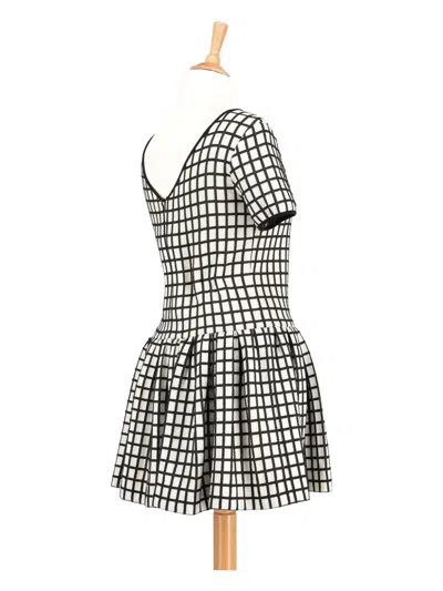 Pre-owned Annie P Check-pattern Dress In White