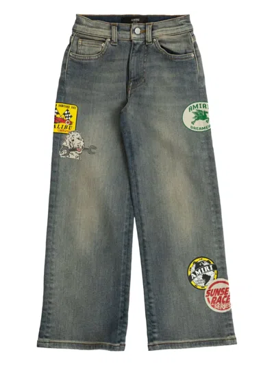 贴花缀饰阔腿牛仔裤