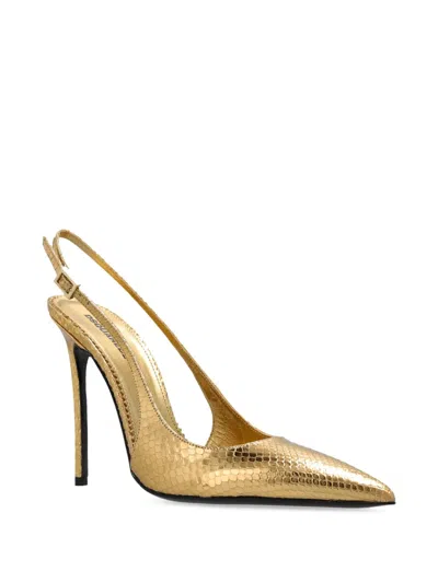 Dsquared2 Metallic Snakeskin Slingback Pumps In Gold