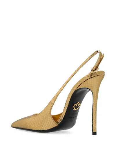 Dsquared2 Metallic Snakeskin Slingback Pumps In Gold