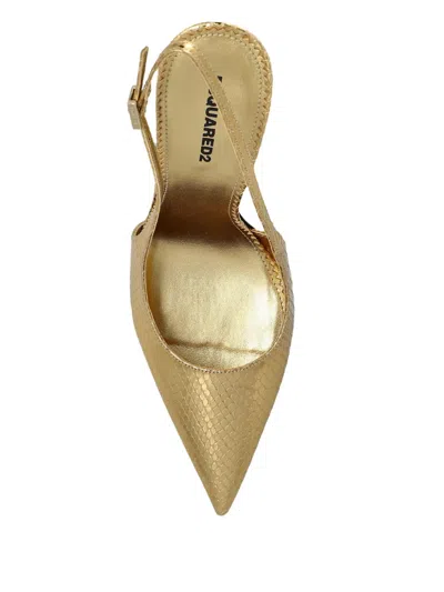 Dsquared2 Metallic Snakeskin Slingback Pumps In Gold