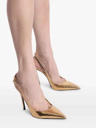 Dsquared2 Metallic Snakeskin Slingback Pumps In Gold