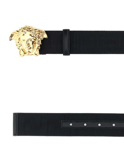 Versace Medusa Head Calf Leather Belt In Black