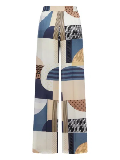 Fendi Patchwork Print Silk Flowing Pyjama Trousers In Multi