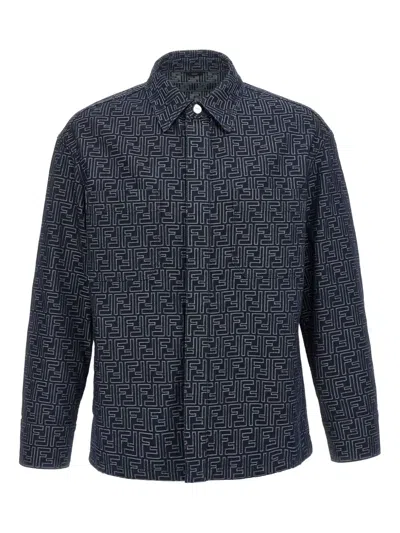 Fendi Giubbino In Denim Ricamato Uomo In Blue