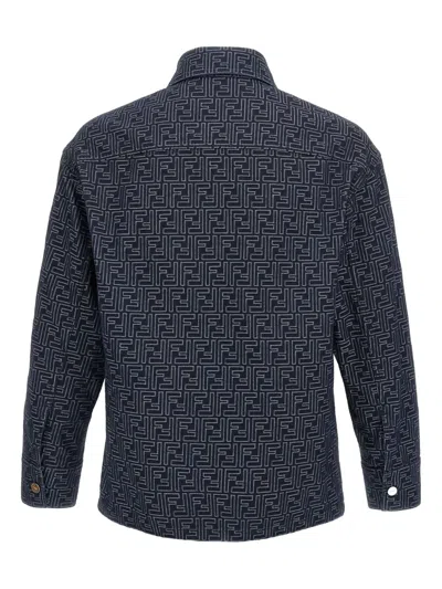 Fendi Giubbino In Denim Ricamato Uomo In Blue