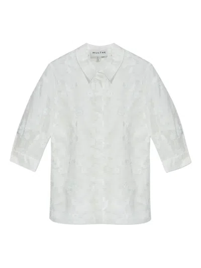 花卉刺绣半透明衬衫