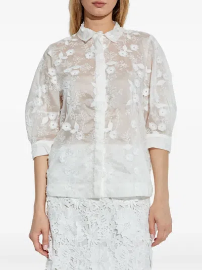 花卉刺绣半透明衬衫