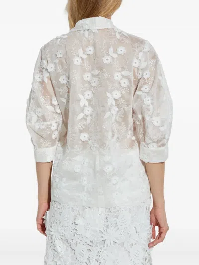 花卉刺绣半透明衬衫