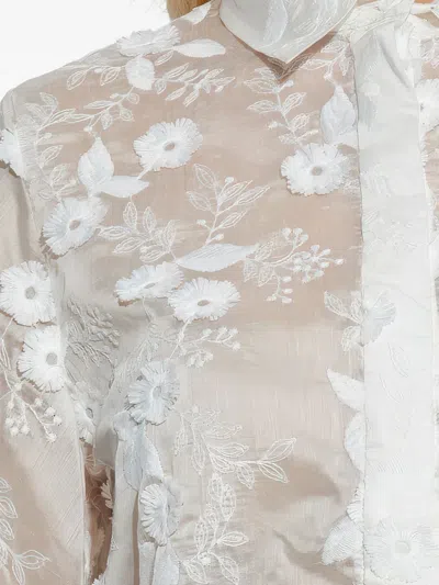 花卉刺绣半透明衬衫