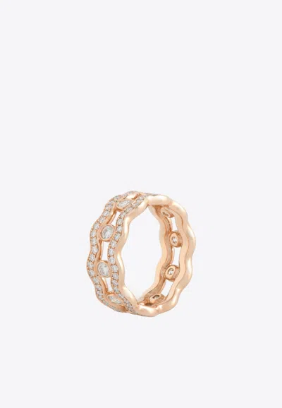 Pre-owned Hermes Reseau Lumiere Ring 2 In Rose Gold And Diamonds