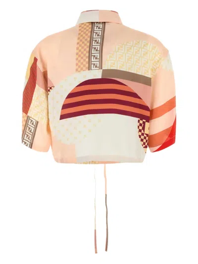 Fendi Patchwork Print Cropped Silk Shirt In Multi