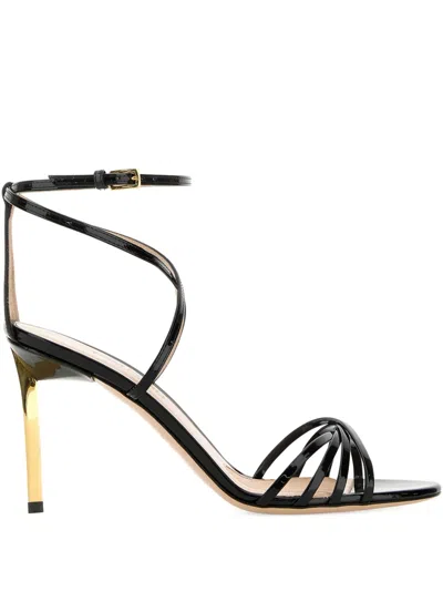 Tom Ford Strappy Open Toe Sandal With Gold-tone Heel In Black