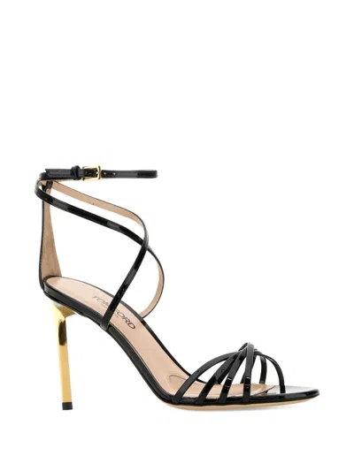 Tom Ford Strappy Open Toe Sandal With Gold-tone Heel In Black