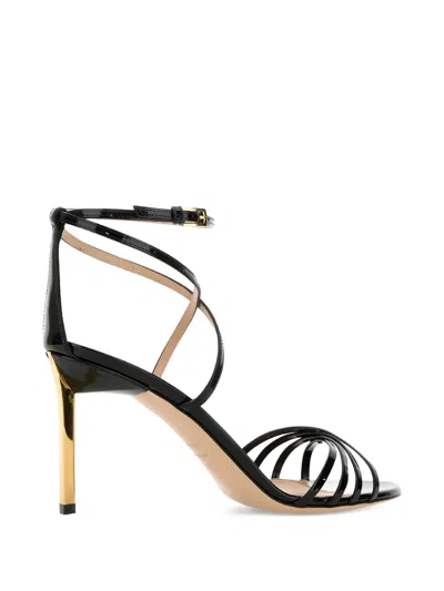 Tom Ford Strappy Open Toe Sandal With Gold-tone Heel In Black
