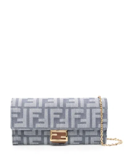Fendi Denim-effect Ff Jacquard Baguette Wallet On Chain