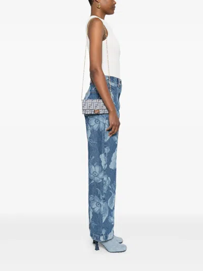 Fendi Denim-effect Ff Jacquard Baguette Wallet On Chain