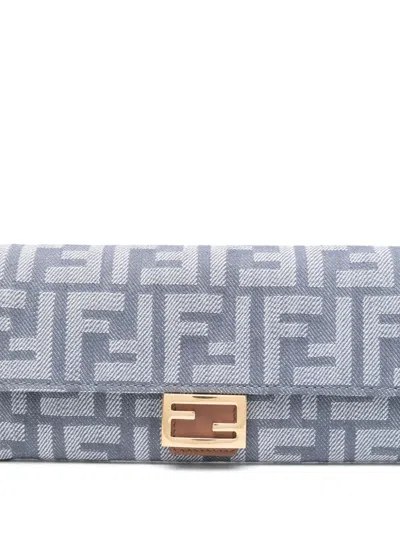 Fendi Denim-effect Ff Jacquard Baguette Wallet On Chain