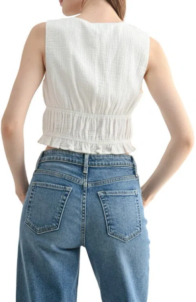 Lush Front Tie Cotton Gauze Crop Tank In White