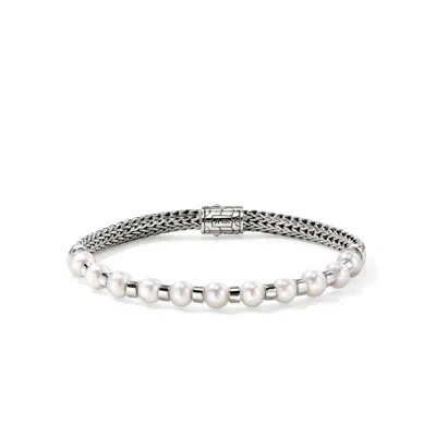 John Hardy Sterling Silver Jh Essentials Cultured Freshwater Pearl Chain Bracelet In Metallic