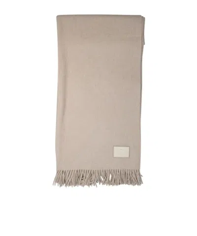 Agnona Beige Textured Wool Scarf With Delicate Fringes In Neutral