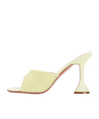 Amina Muaddi Yellow Satin Sandals With Hourglass Heel In Multi