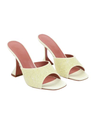 Amina Muaddi Yellow Satin Sandals With Hourglass Heel In Multi