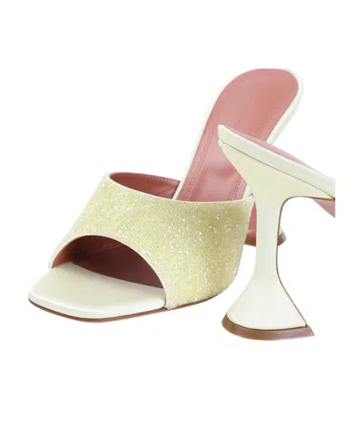 Amina Muaddi Yellow Satin Sandals With Hourglass Heel In Multi