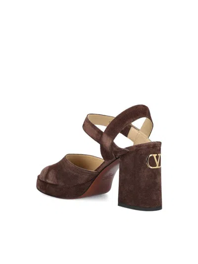 Valentino Fawcette Crust Leather Sandal Platform Heel In Brown
