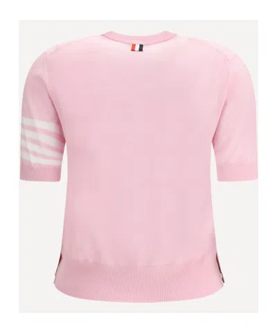 Thom Browne Crew Neck Striped Sleeve Tank Top In Pink