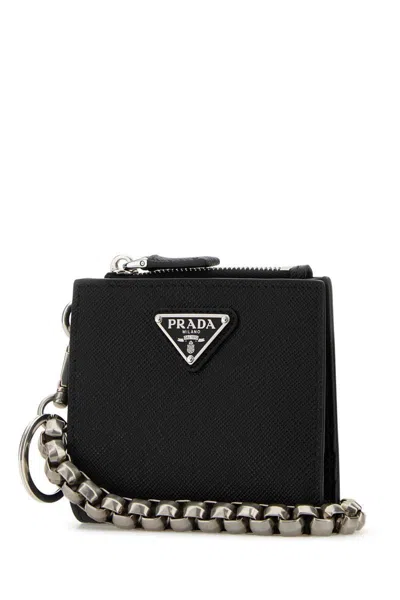 Prada Black Leather Wallet In Brown
