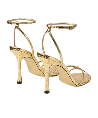 Jimmy Choo Snake-embossed 1998 Leo Metallic Leather Ankle-strap Sandals In Gold
