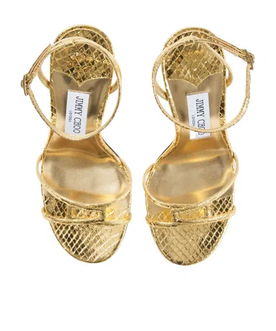 Jimmy Choo Snake-embossed 1998 Leo Metallic Leather Ankle-strap Sandals In Gold