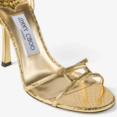 Jimmy Choo Snake-embossed 1998 Leo Metallic Leather Ankle-strap Sandals In Gold