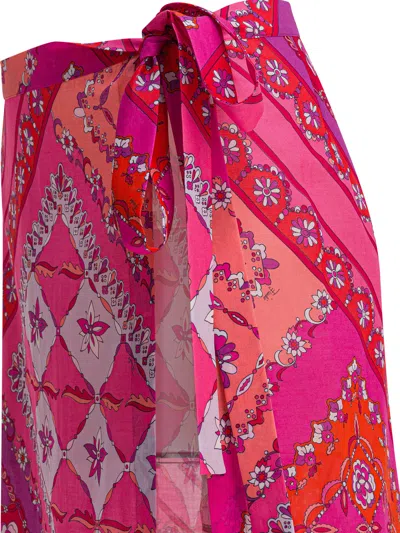 Pucci Patchwork Wrap Midi Skirt In Pink
