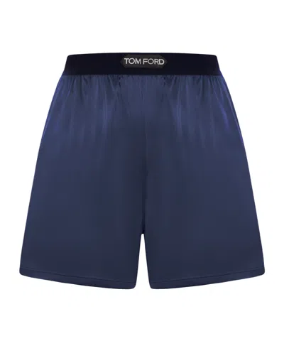 Tom Ford Shorts In Stretch Silk Satin In Blue